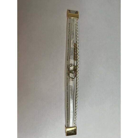 White Leather, Gold And Rhinestone Bracelet. Magnetic Clasp NWT lot of 9 - Picture 3 of 8